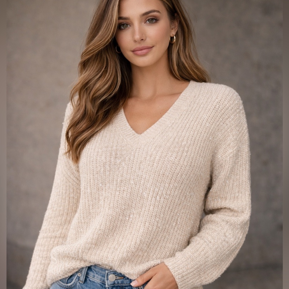 Lucky Brand Sparkle Knit Sweater Women’s Medium Metallic Shimmer